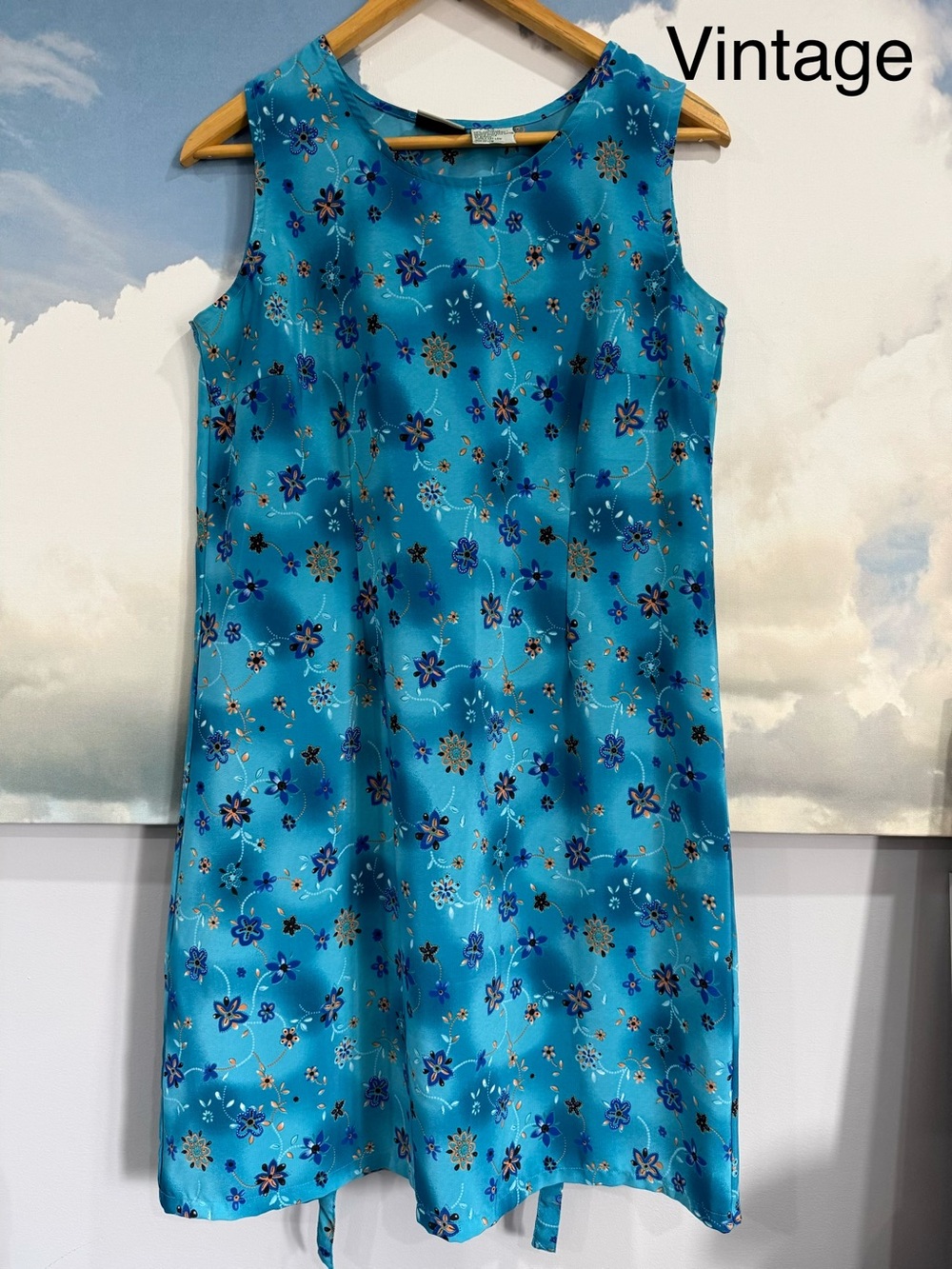 Vintage Blue Floral Sleeveless Mini Dress